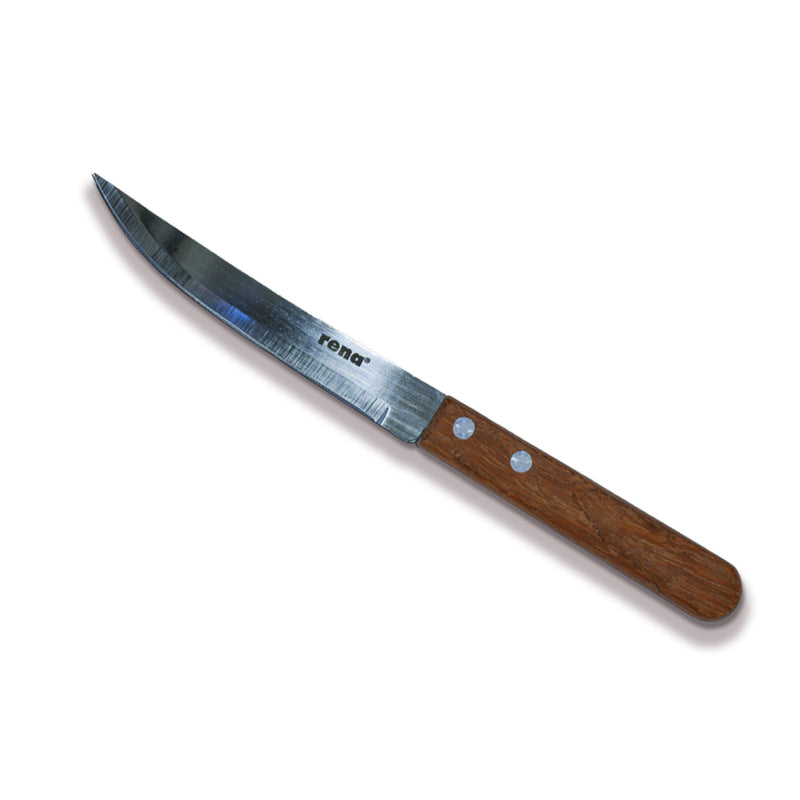 Rena Stainless Steel Steak Plain Knife with Wooden Handle - 1