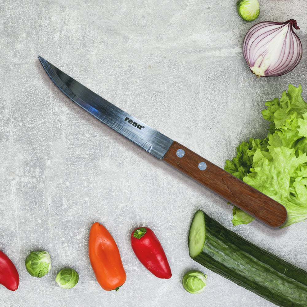 Rena Stainless Steel Steak Plain Knife with Wooden Handle - 2