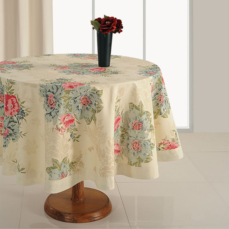 Swayam Floral Cream Printed Round Table Cover - 1986 - 1