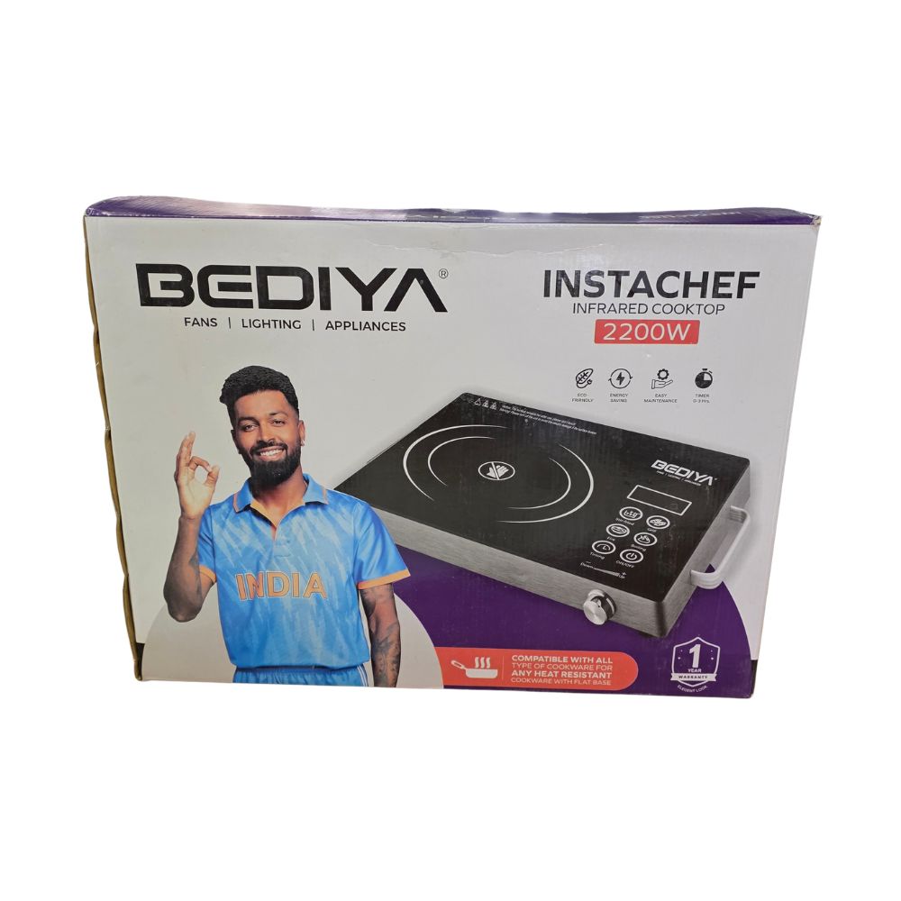 Softel - BEDIYA 2200 Watts Infrared Cooktop with Grill Rack | Stainless Steel & Ceramic | Black & Silver