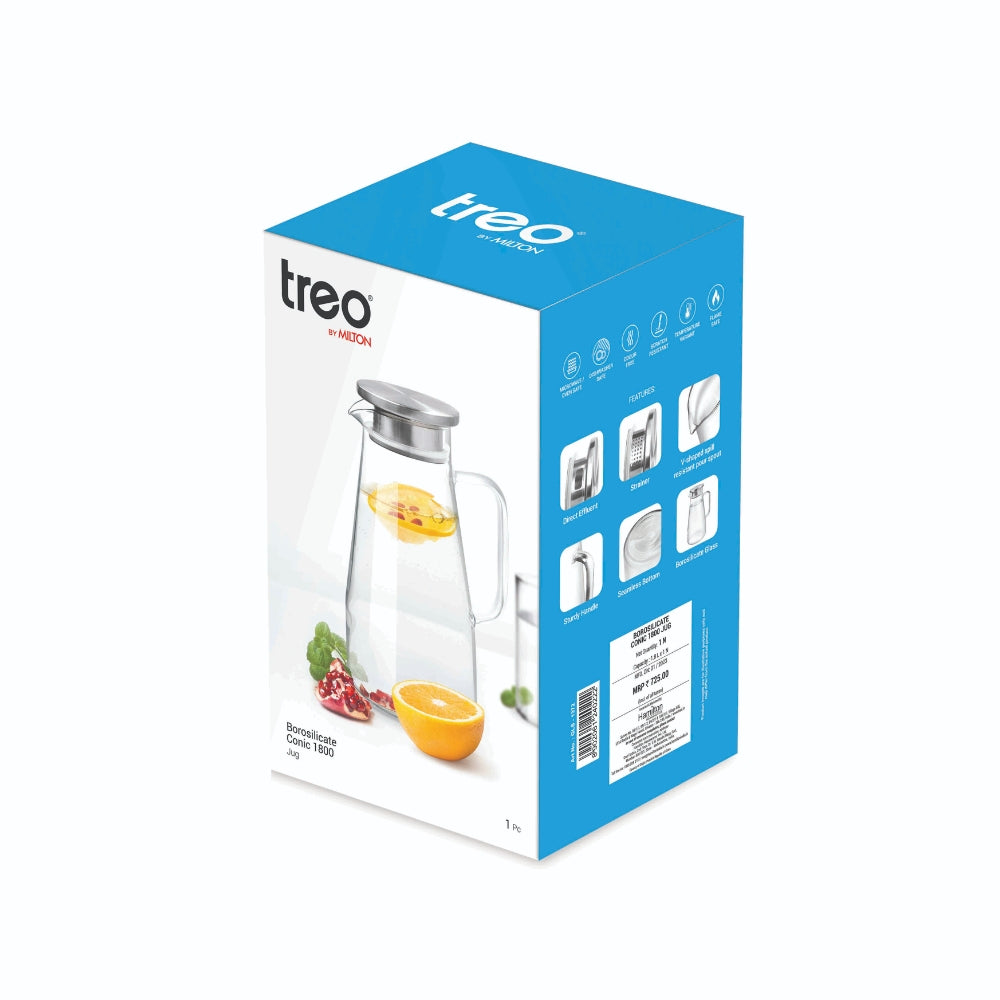 Treo Conic Borosilicate 1800 ML Jug | Transparent | 1 Pc