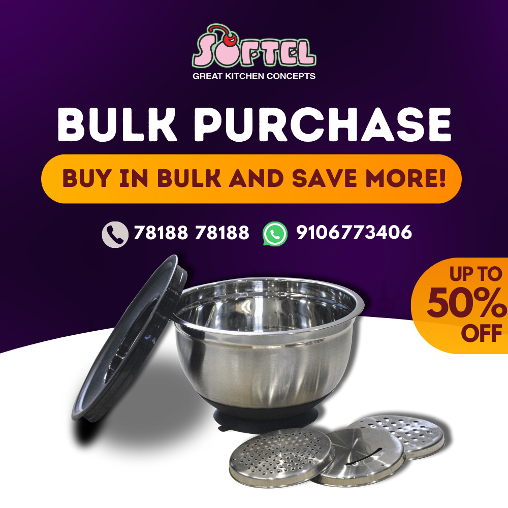 Softel Stainless Steel Multifunctional German Bowl with Vacuum Base | 3 Interchangeable Grater | Silver & Black