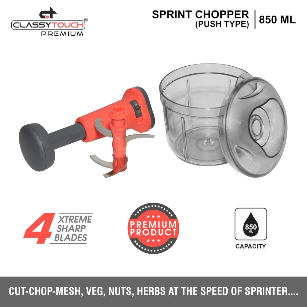 Classy Touch Manual Sprint 850 ML Hand-Press Food & Vegetable Chopper with Lock/Unlock System - 7