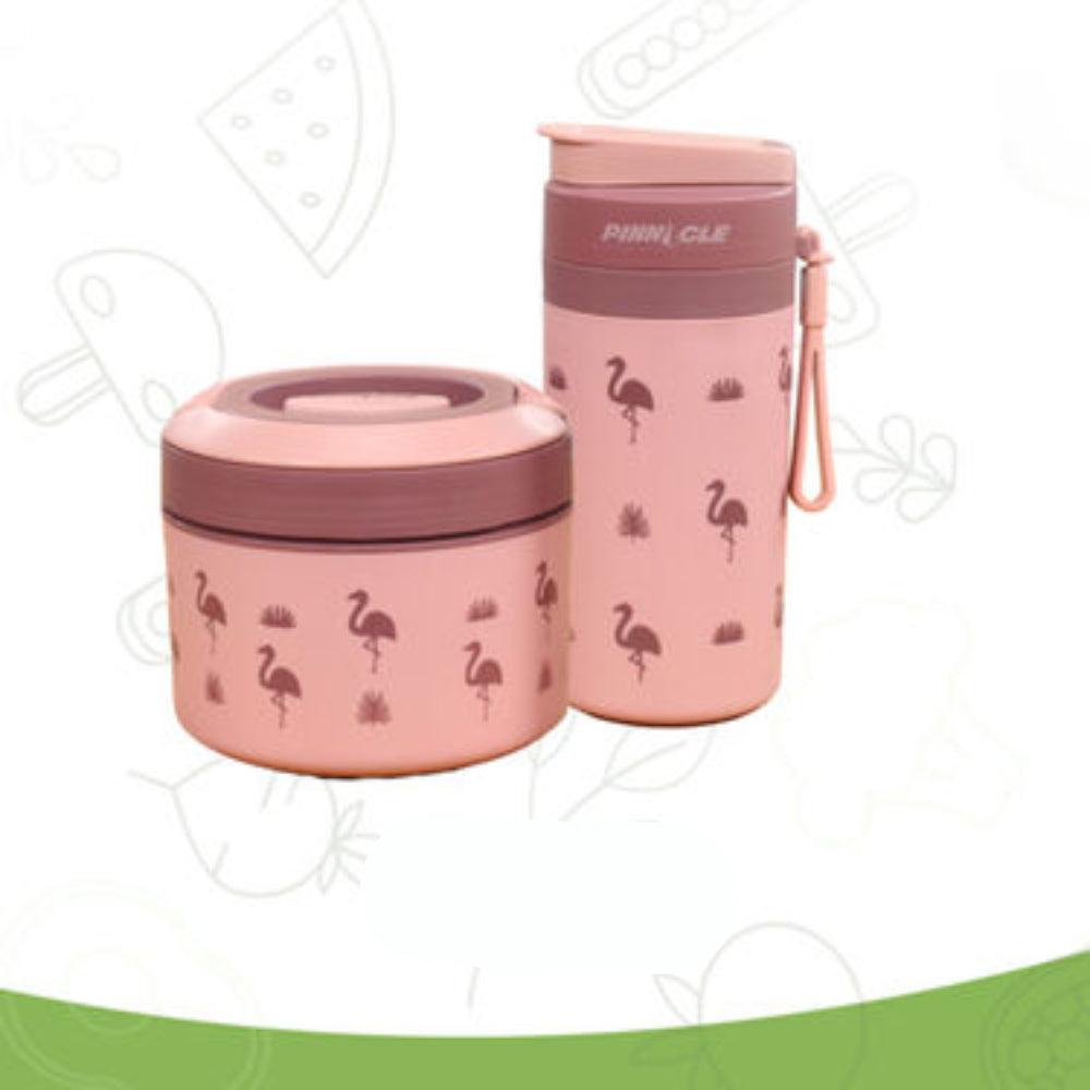 Pinnacle Prime Insulated Lunch Box with Pixel Thermo Bottle Combo Additional Stainless Steel Tray Leak-Proof Tiffin Box for Office Men Women
