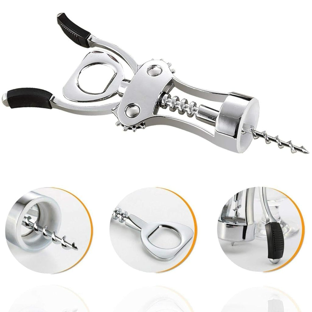 Classy Touch Wing Style Wine/Champagne Bottle Corkscrew Opener with Built In Bottle Opener - 5