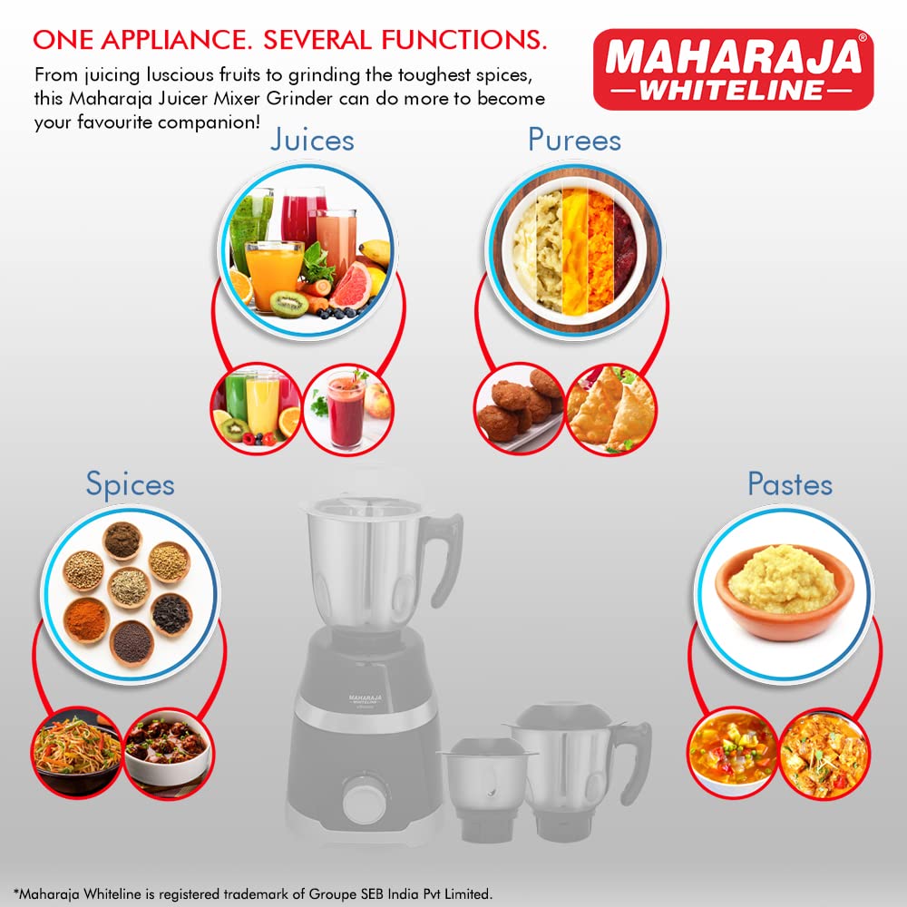 Maharaja Whiteline Superio EVO 500 Watts Mixer Grinder with 3 Jars | Black & Blue
