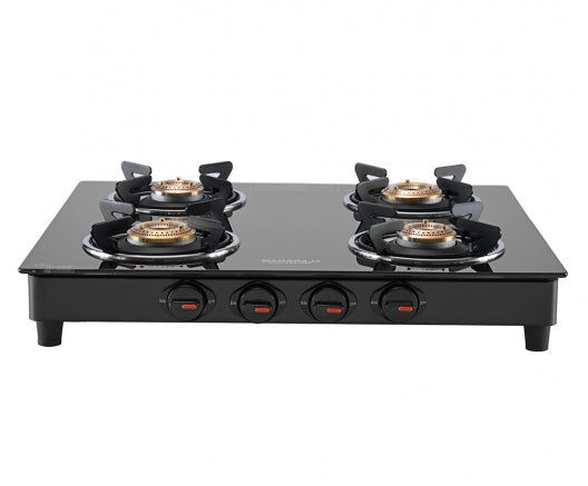 Maharaja Whiteline Belenus Neo 4 Burner Glass Top Gas Stove | Black