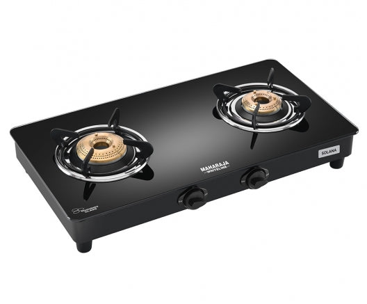 Maharaja Whiteline Solana 2 Burner Glass Top Gas Stove | Black