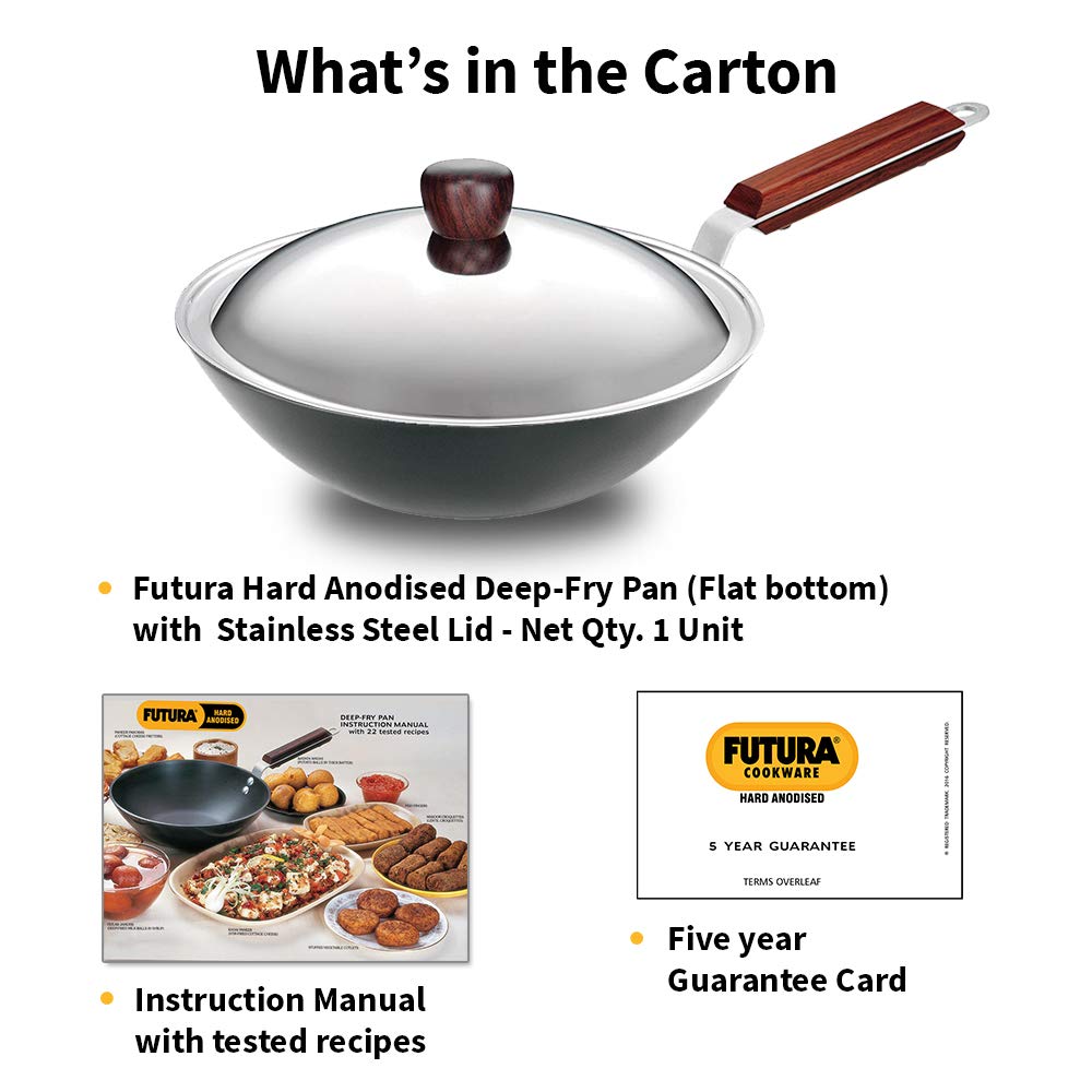 Hawkins Futura Hard Anodised 2.5 Litre Deep Fry Pan with Stainless Steel Lid | Black