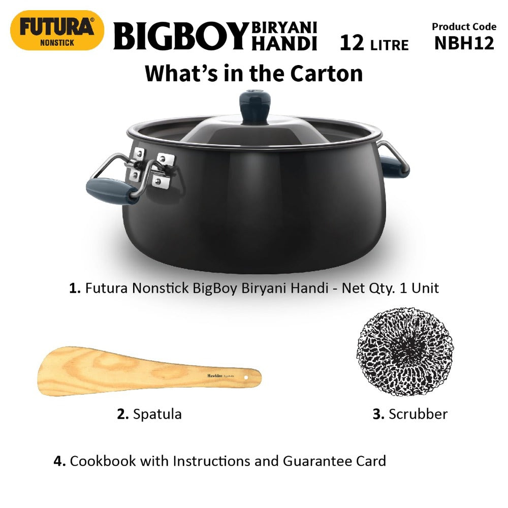 Hawkins Futura Non Stick Hard Anodised 12 Litre BigBoy Biryani Handi with Lid - NBH12 - 11