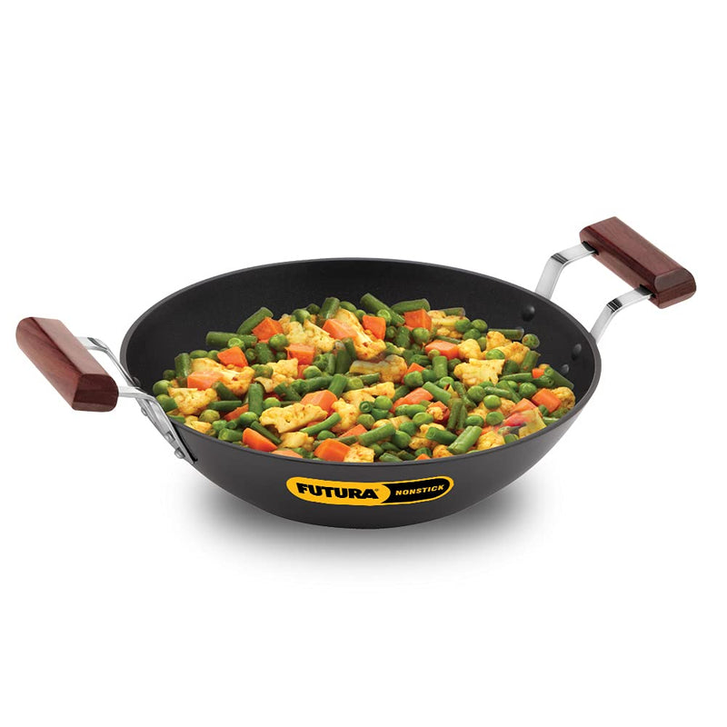 Hawkins Futura Nonstick Deep-Fry Pan (Flat Bottom) with Stainless Steel Lid /without Lid, Black|| 2.5 Litres