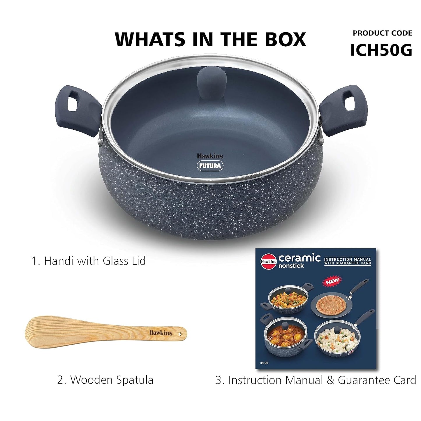 ग्लास ढक्कन के साथ हॉकिन्स सिरेमिक नॉनस्टिक हांडी | बिरयानी पॉट | गैस और प्रेरण संगत | स्लेटी