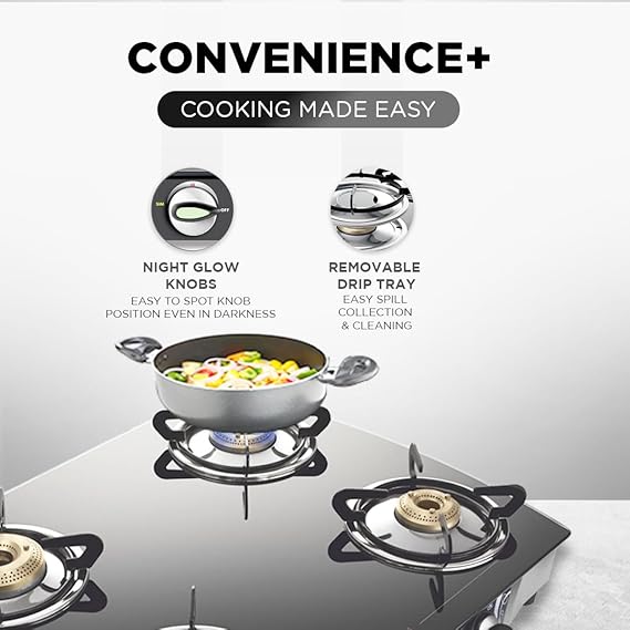 Preethi Blu Flame Jumbo Glass Top 4-Burner Gas Stove | Black & Silver