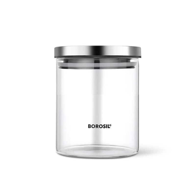 Borosil Classic Glass Storage Jar with Stainless Steel Lid - 5