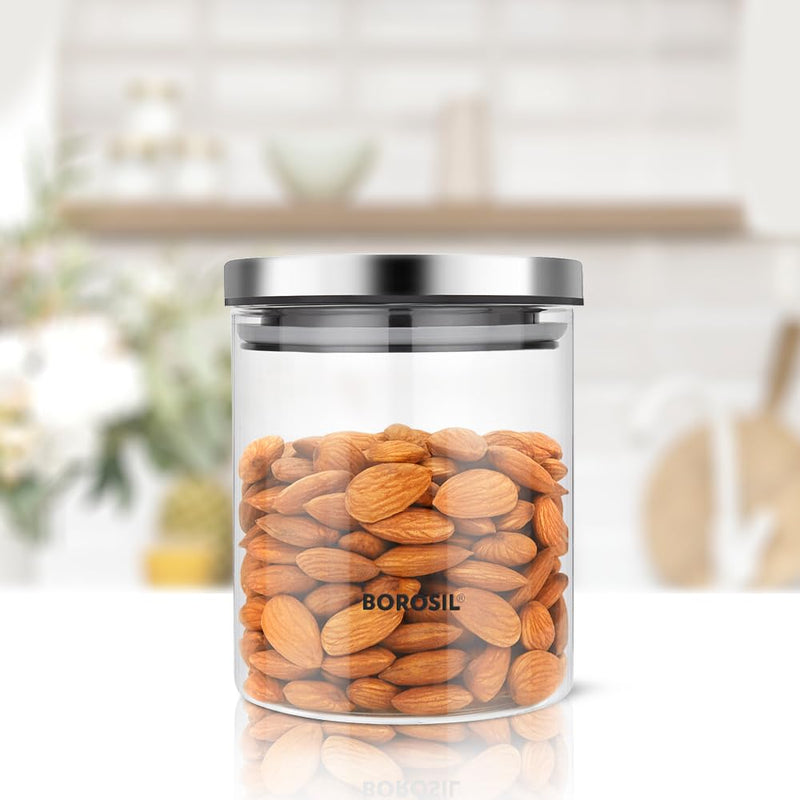 Borosil Classic Glass Storage Jar with Stainless Steel Lid - 4