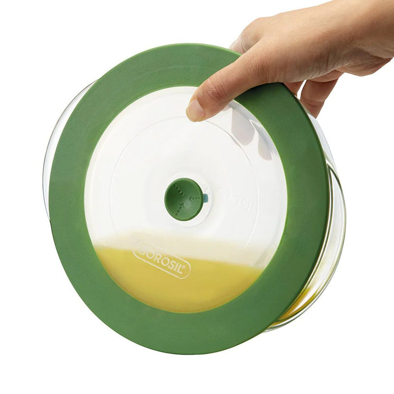 Borosil Round 1000 ML Dish with Green Lid - 4