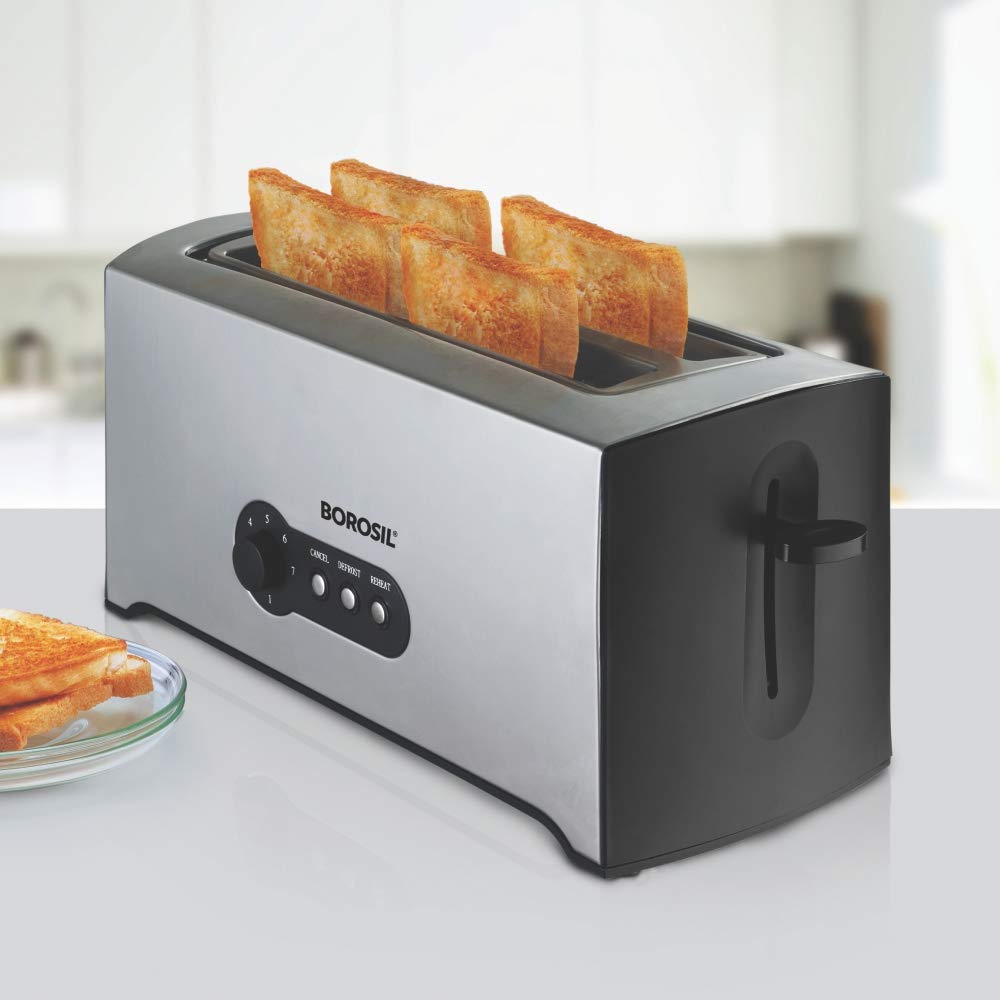 Borosil Krispy Slice 1500 Watt Pop-Up Toaster Silver Black