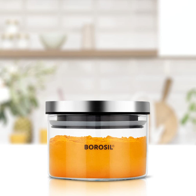 Borosil Classic Glass Storage Jar with Stainless Steel Lid - 1