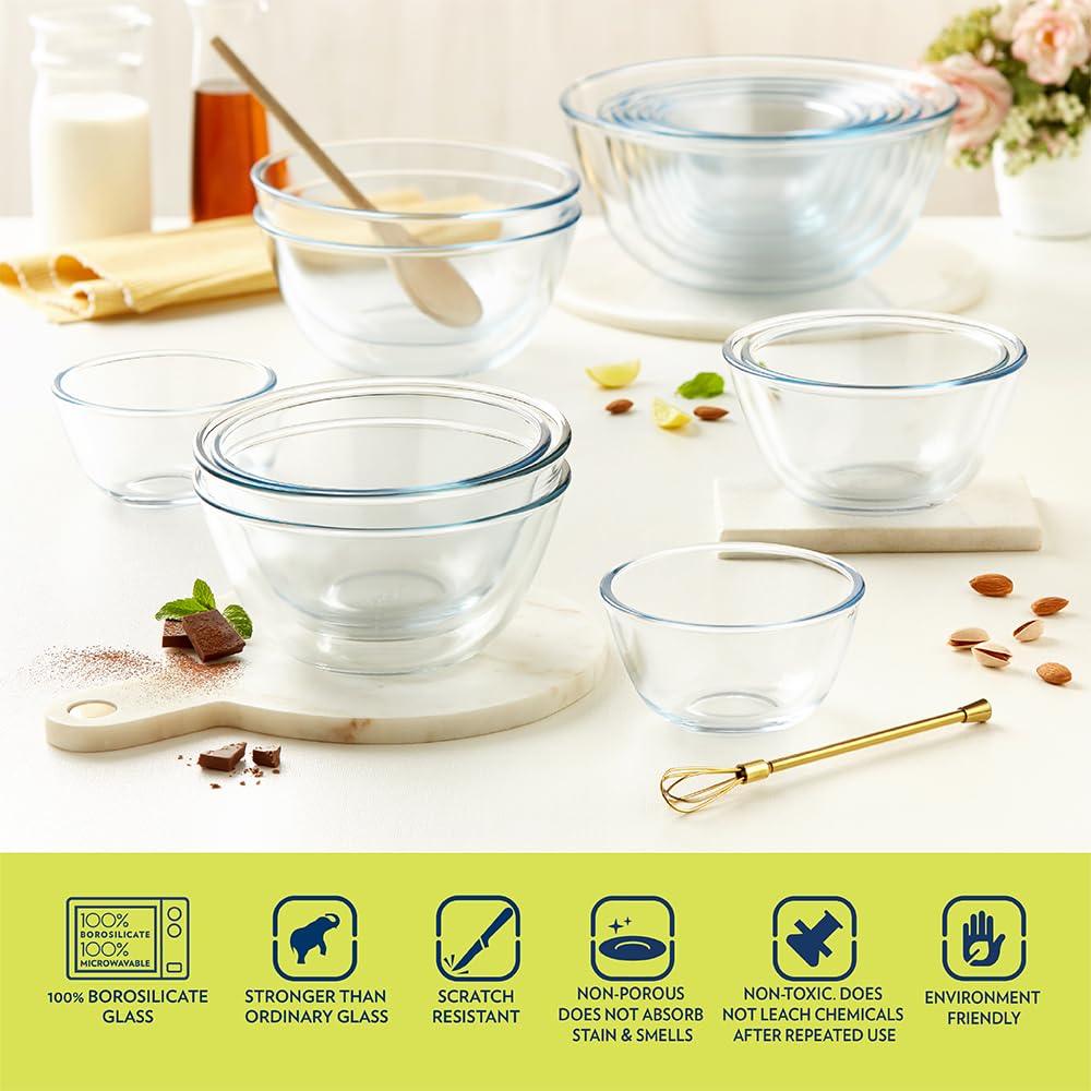Borosil Basic 900 ML Mixing Bowl Set with Plastic Lid - 7