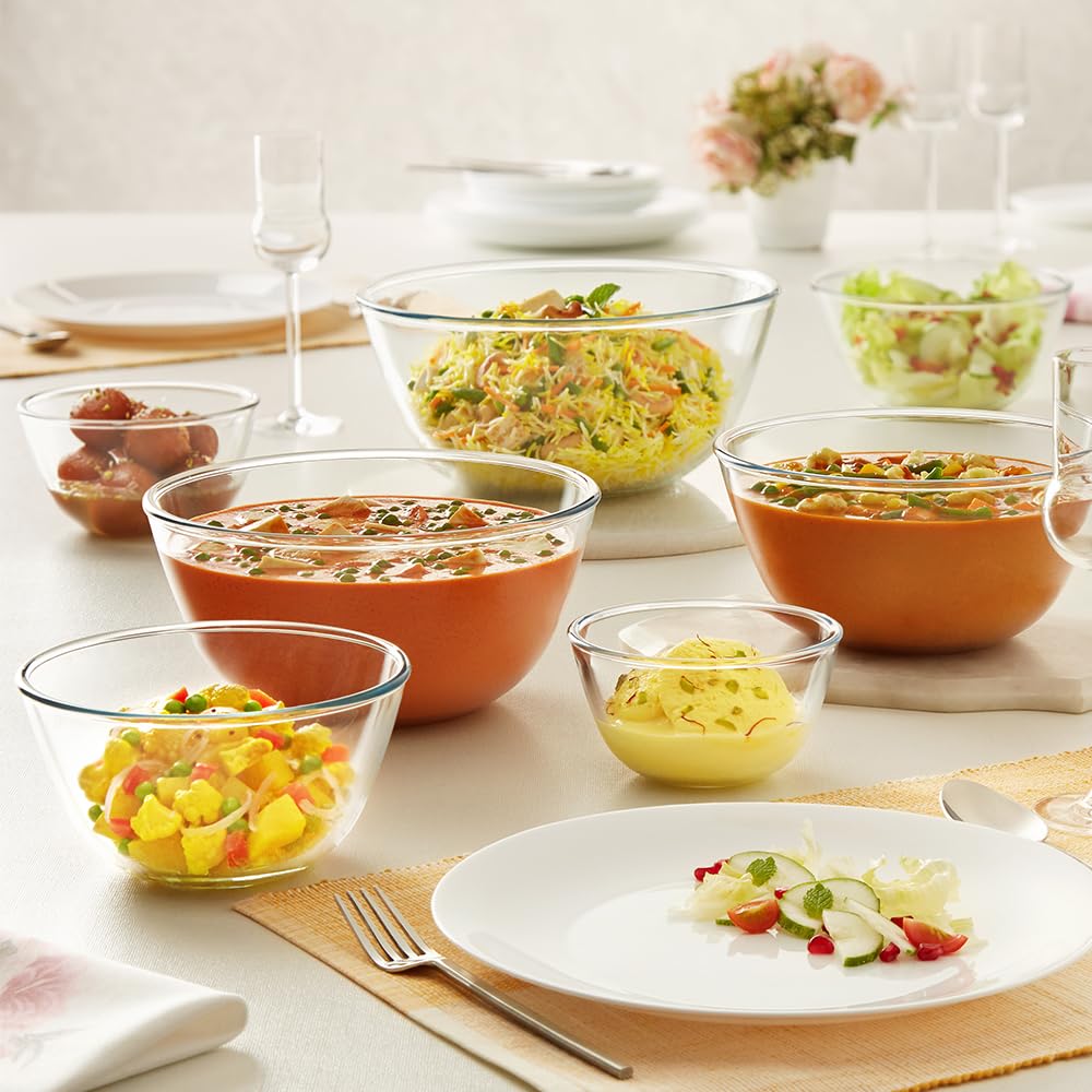 Borosil Basic 500 ML + 1300 ML Mixing Bowl Set with Plastic Lid - 8