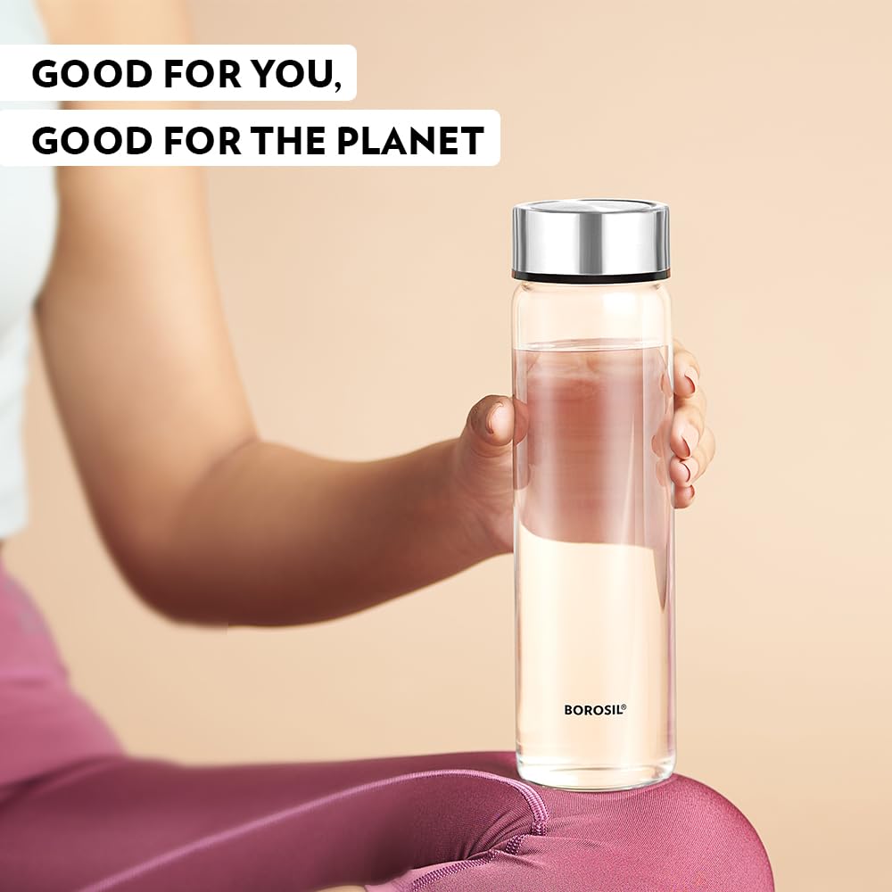 Borosil Crysto Glass 750 ML Bottle with Stainless Steel Lid - 8