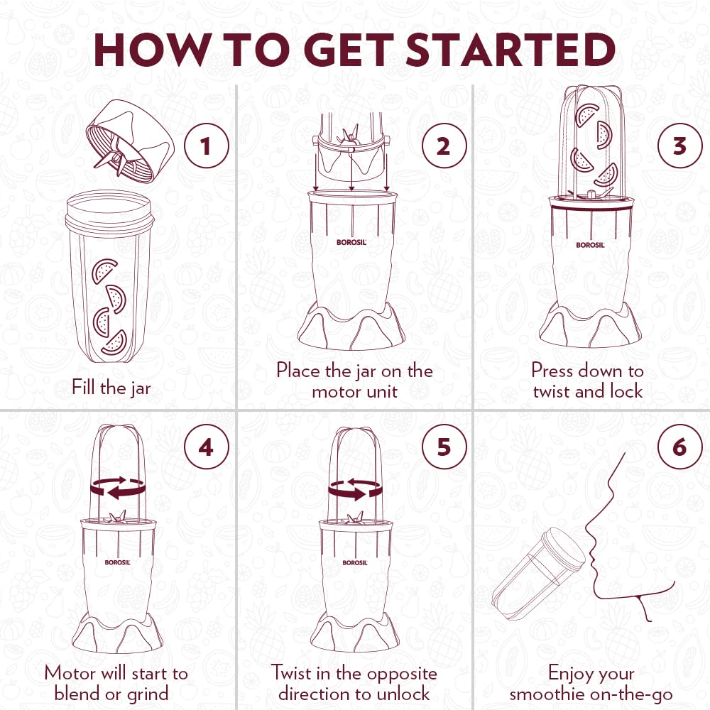 Borosil NutriFresh PB32 400 Watts Portable Mini-Blender Grinder & Smoothie Maker - 3