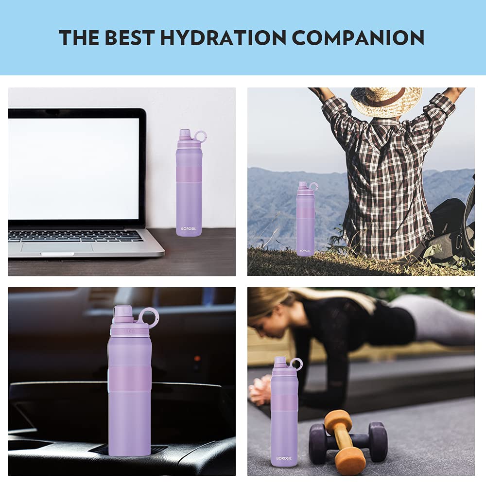 Borosil Stainless Steel Hydra Thirst Burst Lavender 800 ML Vacuum Insulated Flask Bottle - 6