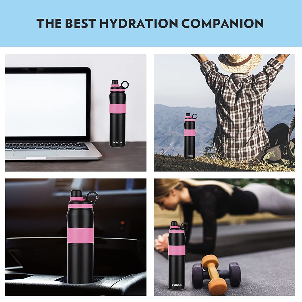 Borosil Stainless Steel Hydra Thirst Burst Fuchsia 800 ML Vacuum Insulated Flask Bottle - 6