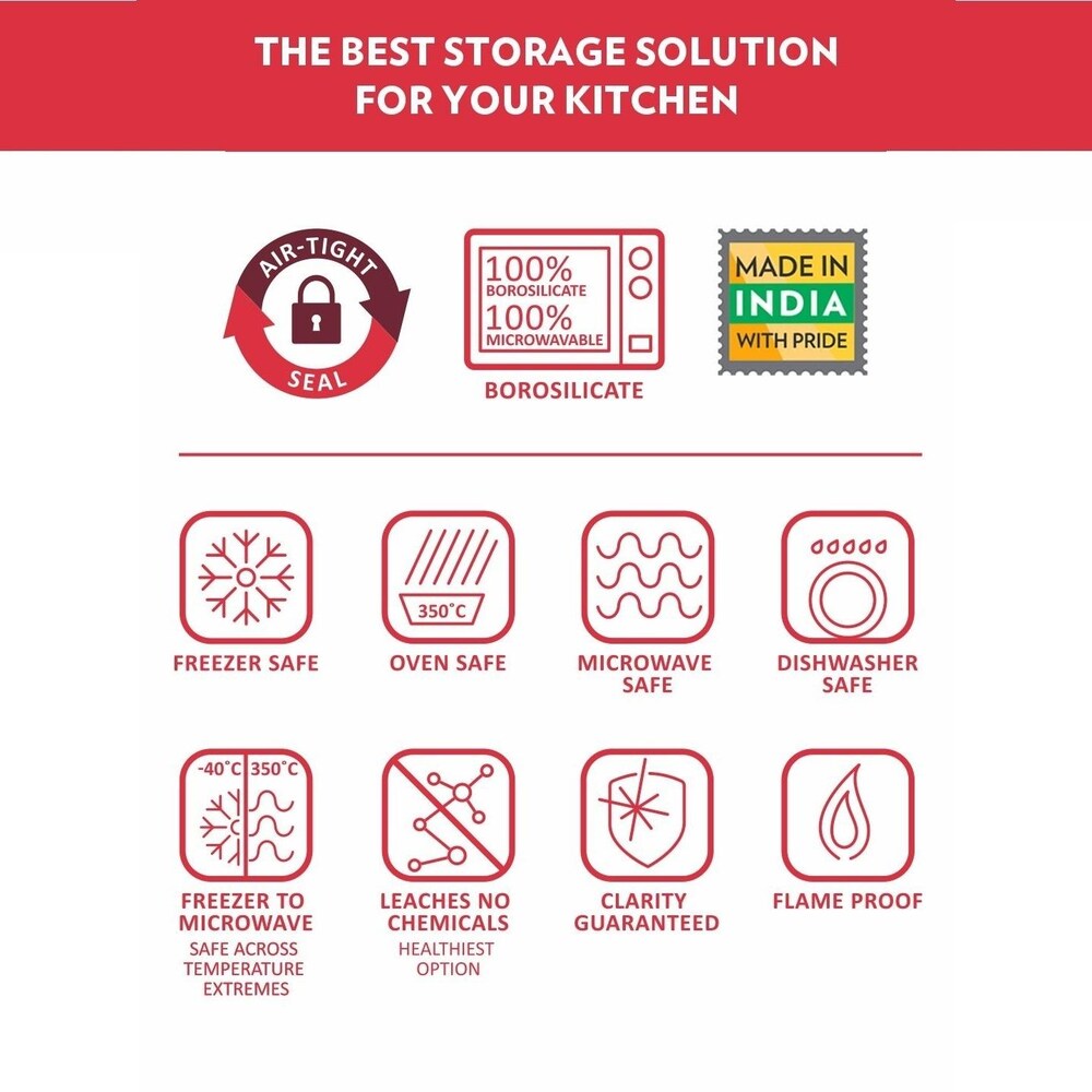 Borosil Classic Square 1000 ML Air-Tight Storage Glass Jar - 4