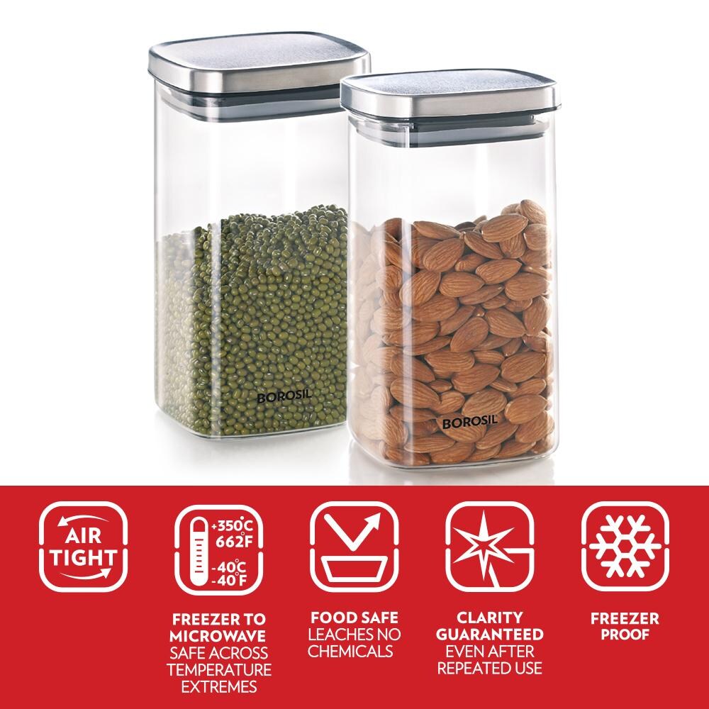 Borosil Classic Square 1400 ML Air-Tight Storage Glass Jar - 4