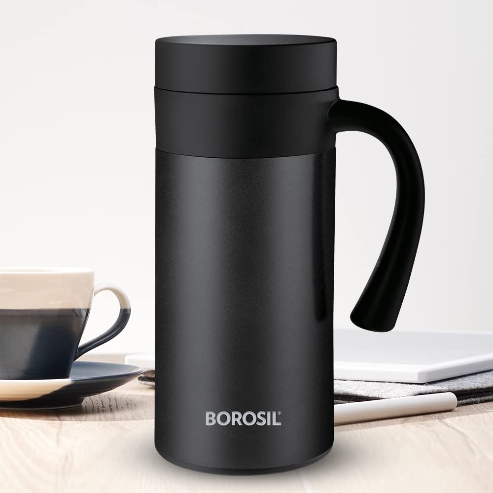Borosil CafeTime Stainless Steel Insulated 400 ML Travel Mug Black Pc