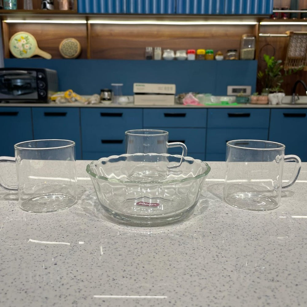 बोरोसिल ग्रेस ग्लास चाय सेट | पारदर्शी | 8 पीस का सेट