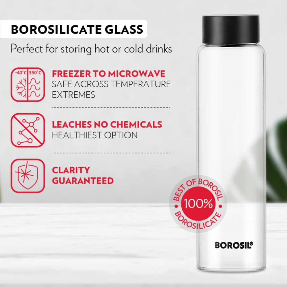Borosil Glass Crysto Glass Bottle with Black Lid - 4