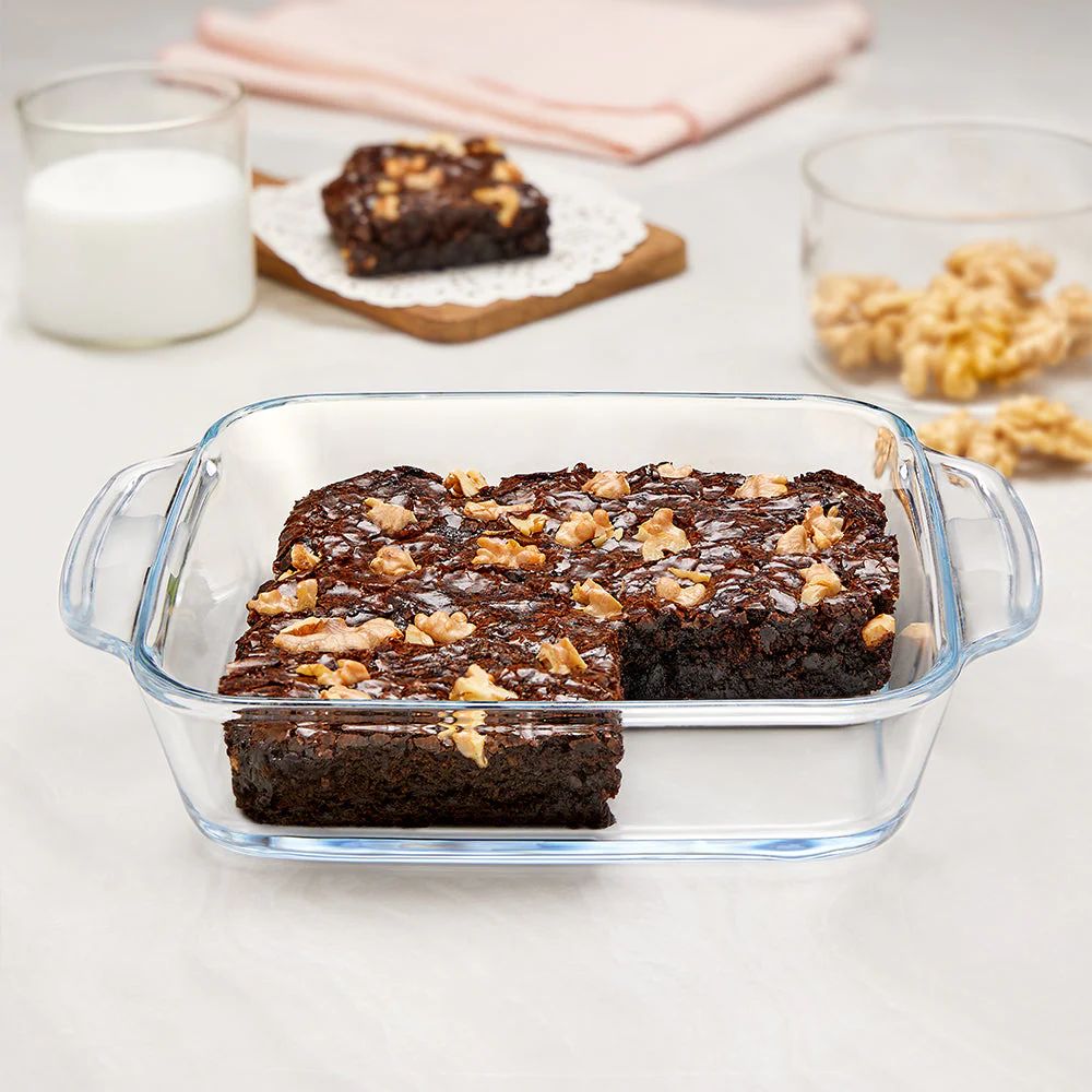 Borosil Square Baking Dish with Handle Microwave Oven Safe Transparent Pc