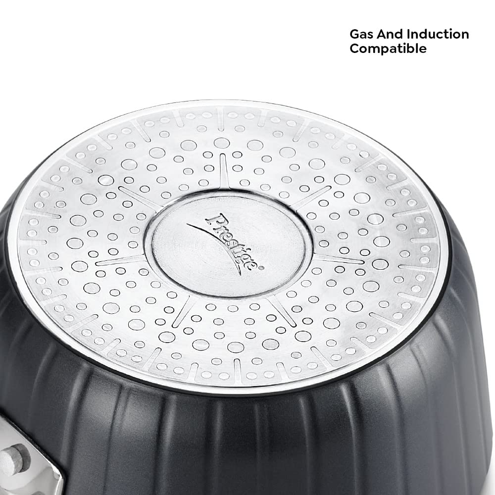 Prestige Durastone Hard Anodised 6 Layer Non-Stick Coating 16 CM Tea Pan with Glass Lid - 6