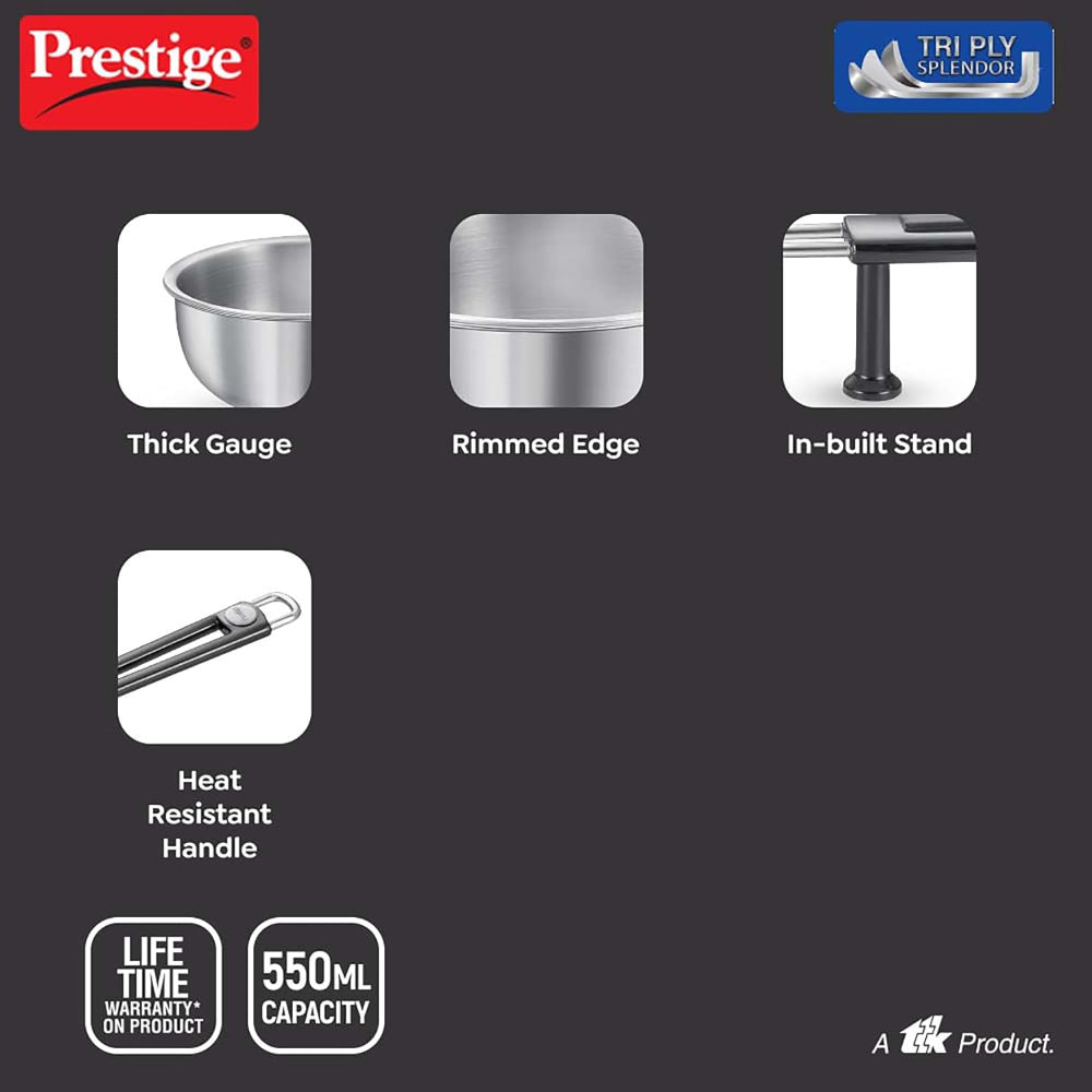 Prestige Splendor 13 cm Tri-Ply Stainless Steel Tadka Pan - 7