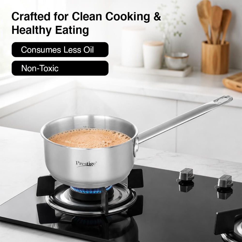 Prestige Stainless Steel Magicbase 16 cm Tri-Ply Capsulated Bottom Sauce Pan with Lid - 9