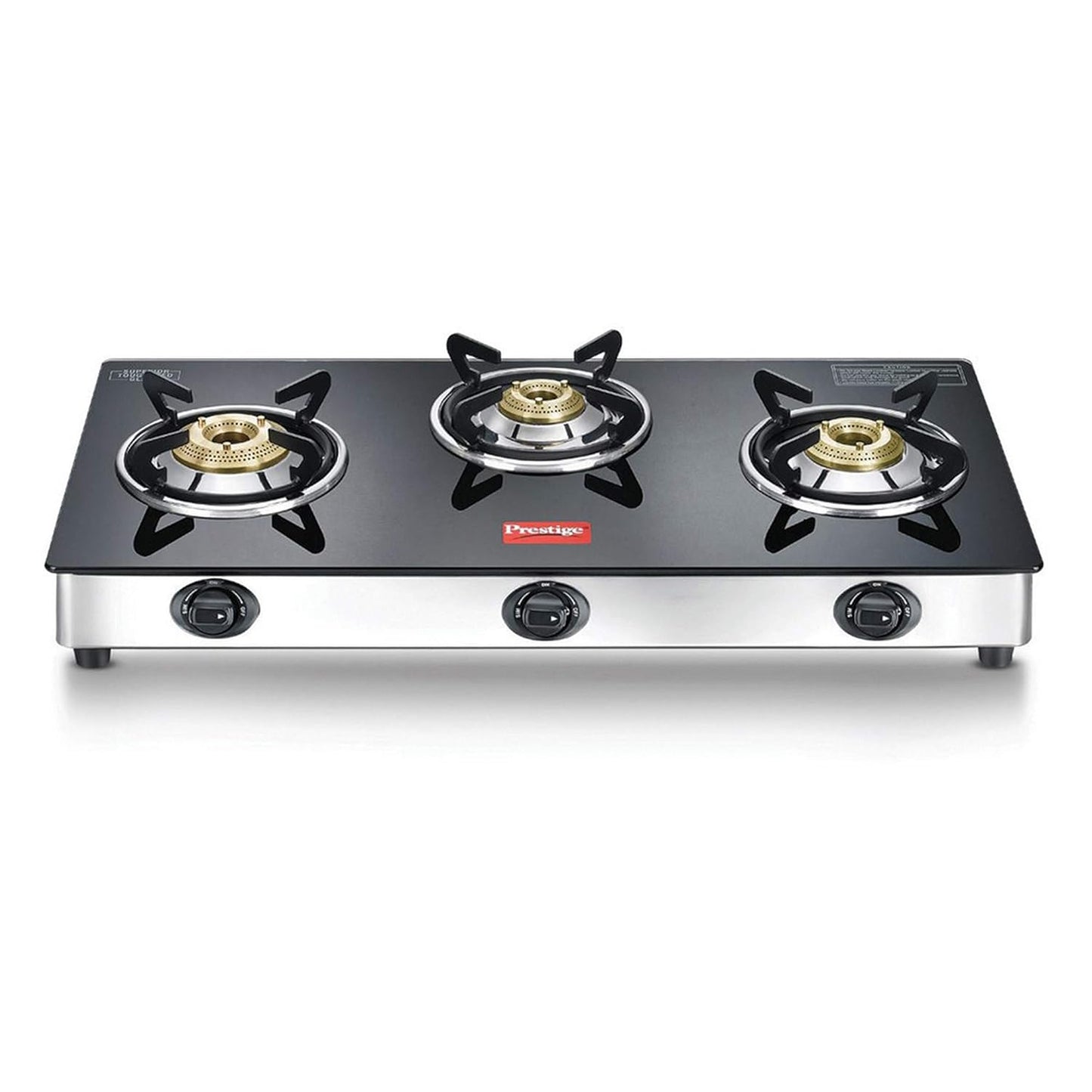 Prestige Marvel Plus Stainless Steel 3 Burner Gas Stove | Black & Silver