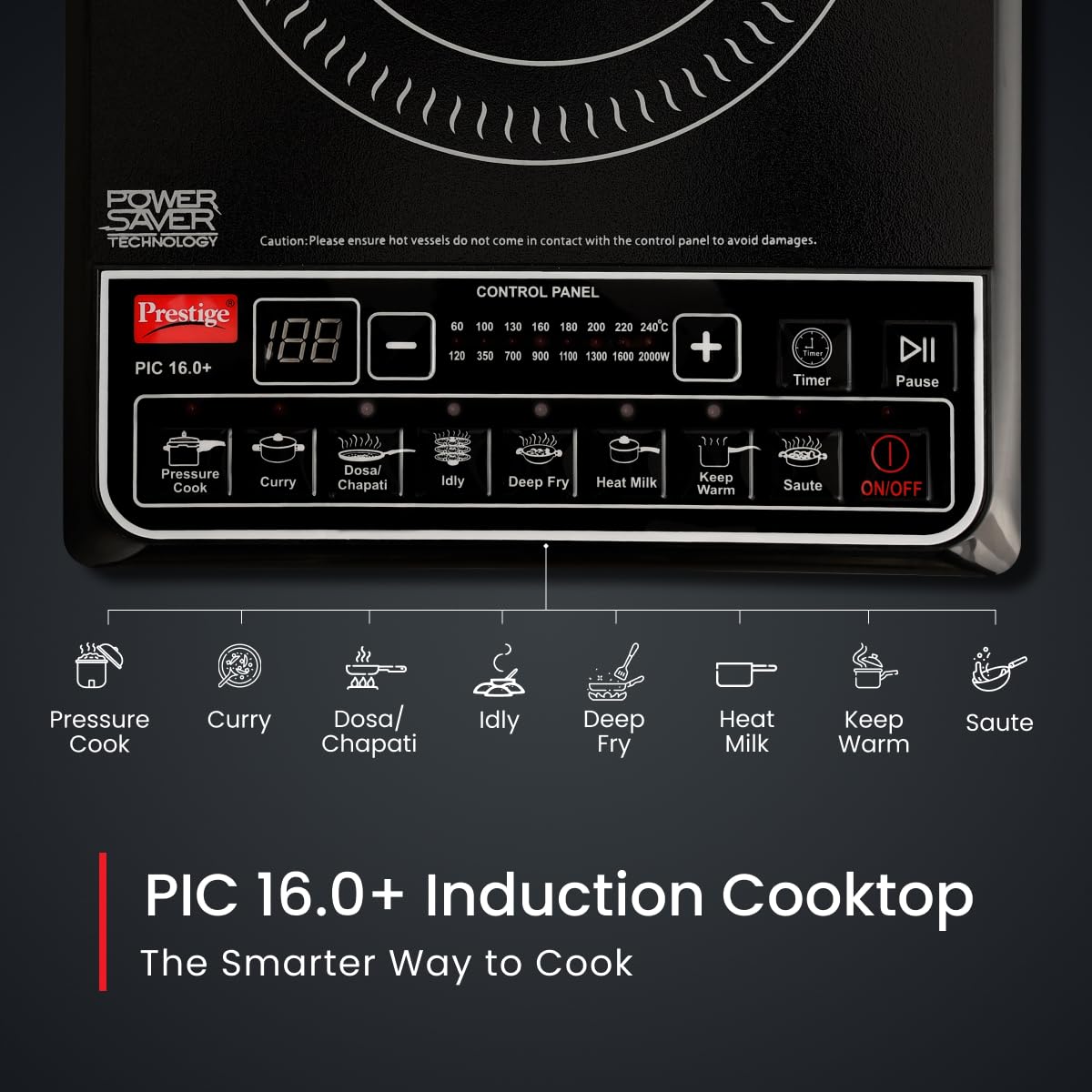 Prestige PIC 16.0 Plus 2000 Watts Induction Cooktop | Black