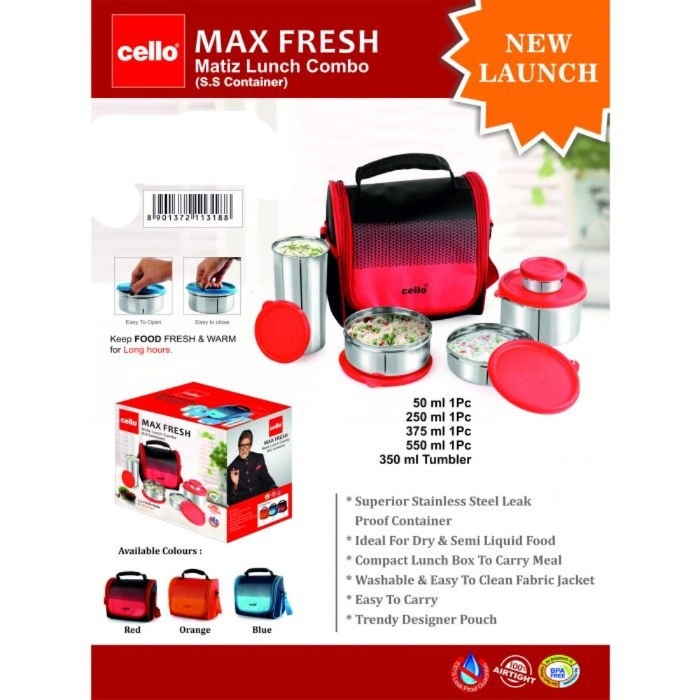 Cello Stainless Steel Matiz Max Fresh Lunch Box Combo - 8