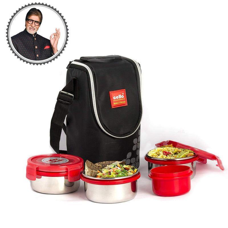 Cello Max Fresh Click Steel Lunch Box with Jacket | 4 Steel Containers