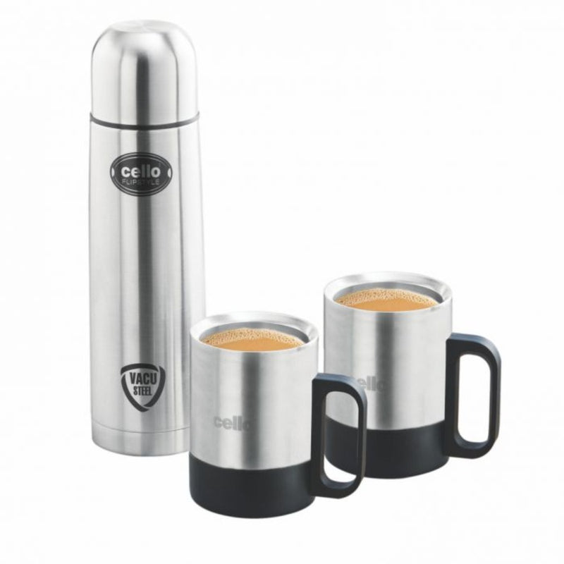Cello Stainless Steel Classic Gift Set - 500 ML Flask + 200 ML Mug - 2
