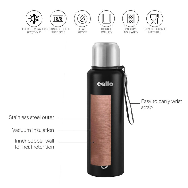 Cello Duro Flip 1500 ML Double Walled Tuff Steel Vacusteel Water Flask with Durable DTP Coating and Thermal Jacket - 3