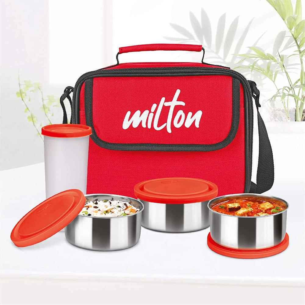 Milton Steel Combi Lunch Box with Containers and Tumbler with jacket Light Weight Microwave Safe