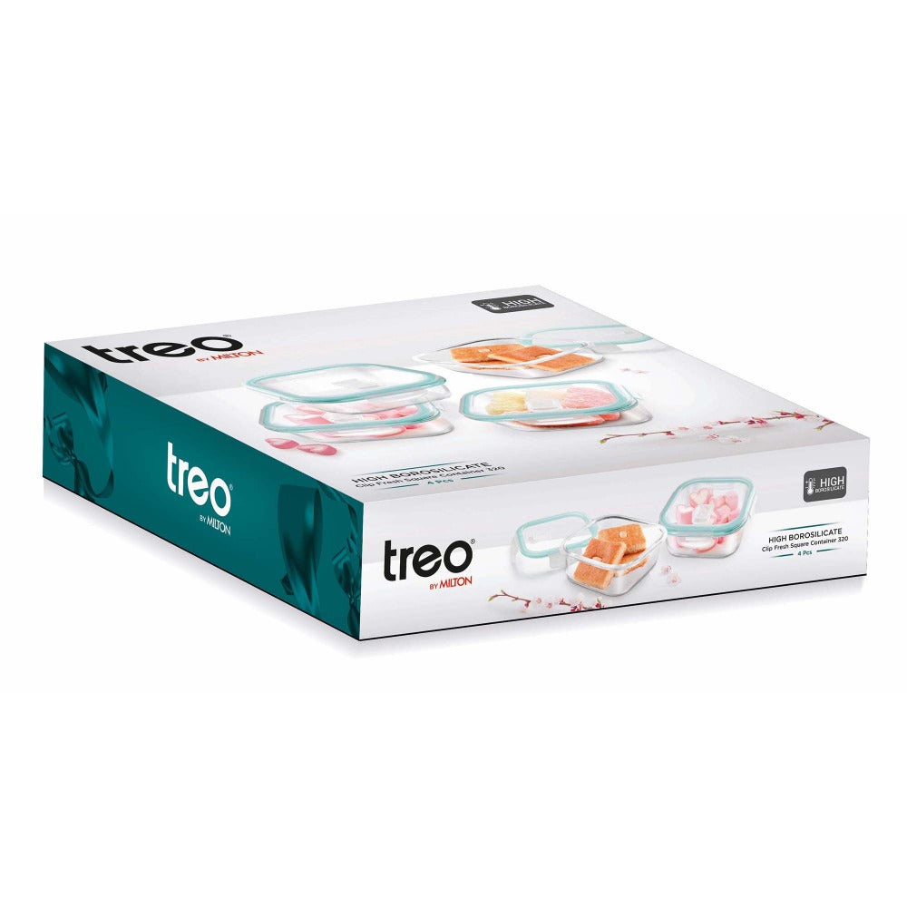 Treo High Borosilicate Clip Fresh 320 ML Square Container - 5