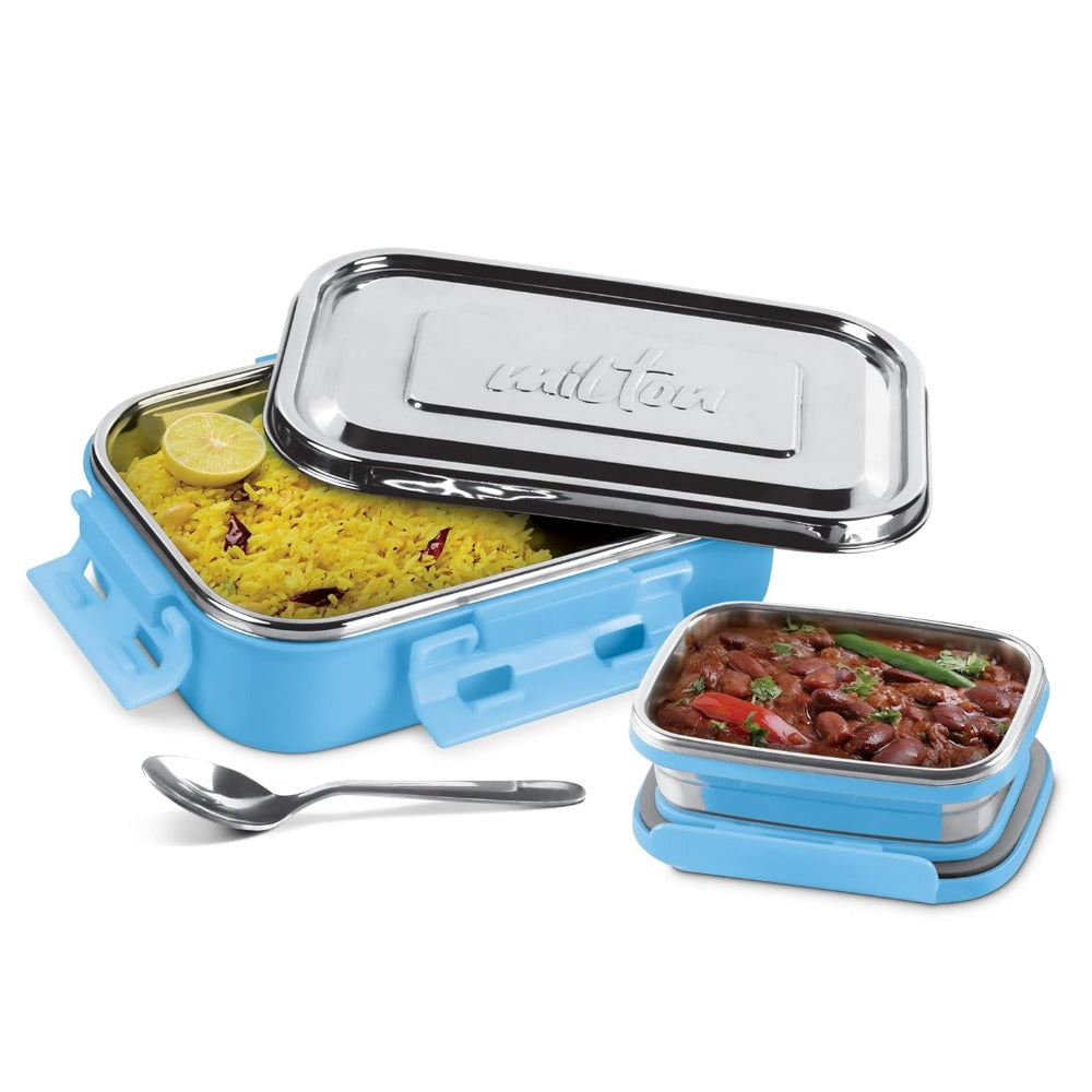 Milton Steel Flat Insulated Inner Stainless Steel Tiffin Box with Inner Container Set of Pcs