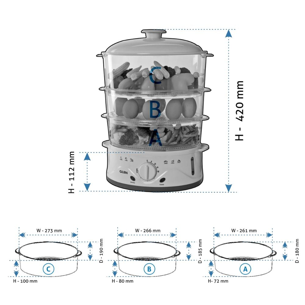 Glen Electric 900 Watts Food Steamer with 60 Minute Timer - 9