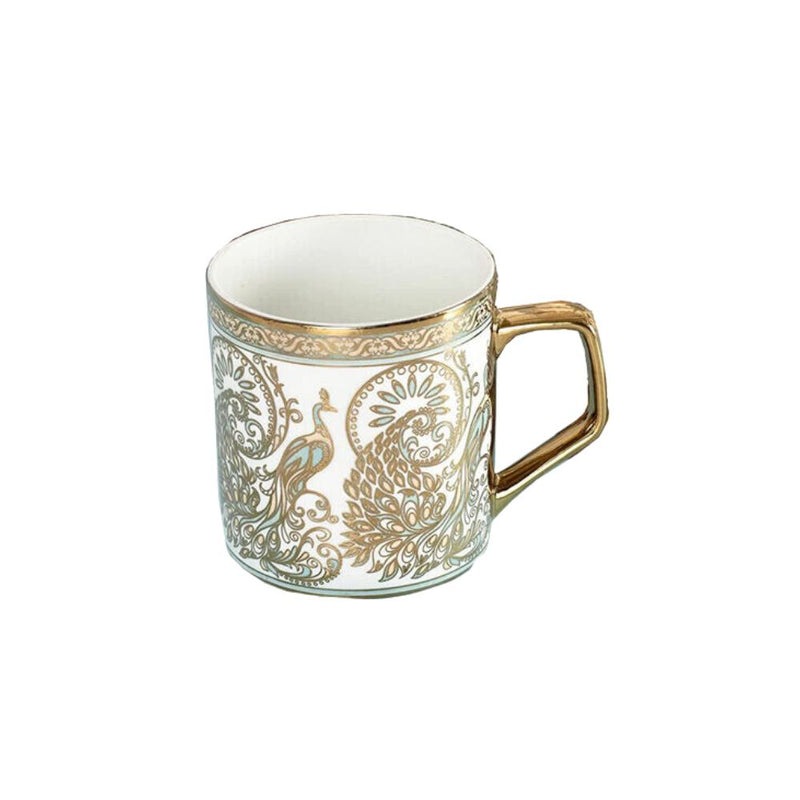 Clay Craft Ceramic Director Ebony Gold Peacock Printed 220 ML Coffee & Tea Mug Set - 2