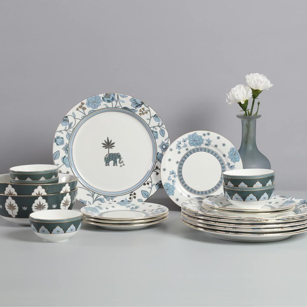 India Circus Gardenia Dreams Dinner Set Premium 22K Liquid Gold Set of 20 Pcs