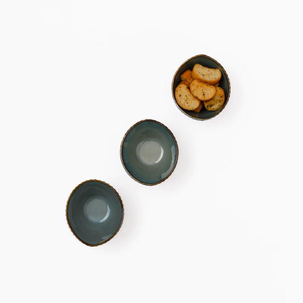 Rena Porcelain Teal Leaf Shape Bowl Set - 4